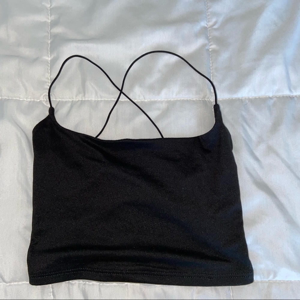 Black crop top backless strappy